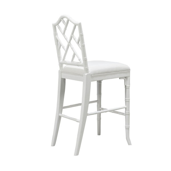 Annette Matte White Lacquer White Linen Chippendale Style Bamboo Counter Stool, image 1